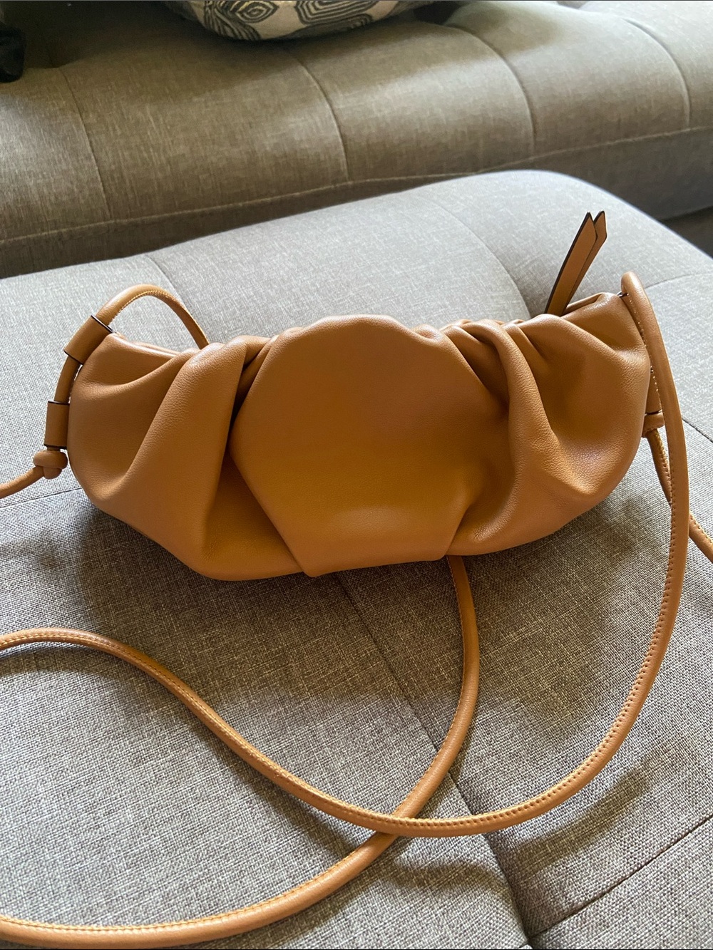 Mango Tan Gathered Leather Shoulder Bag
